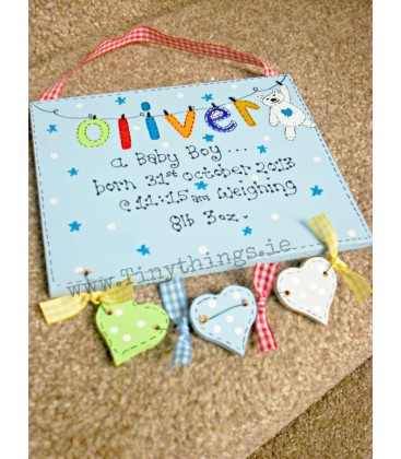 Personalised wooden baby announcement plaque